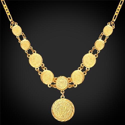 Kpop Pendant Necklaces Jewelry Ancient Coin Money Symbol yellow Gold Color Arabic Islam Vintage Mysterious New For Women N211