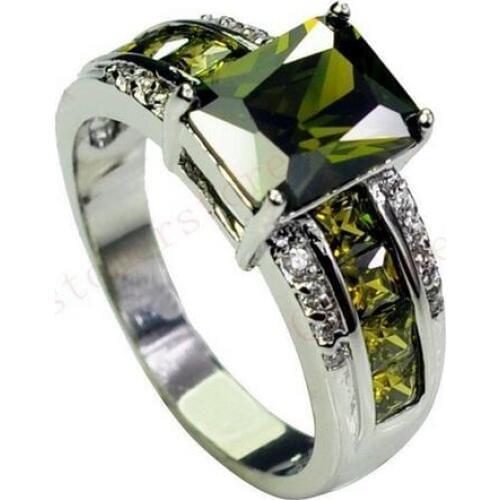 Selling Jewelry>>Fashion Silver Plated Olive Green Crystal Inlay Zircon ring size 7.8.9.10