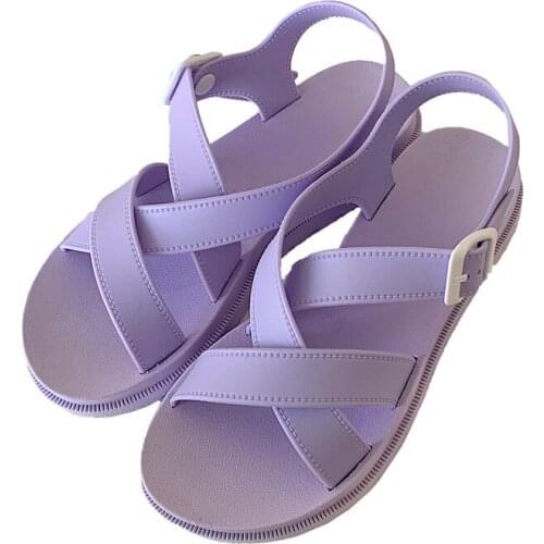 2021 new Summer Sandals Women Beach Sandals Platform Soft PVC Girls Flat Shoes Purple Color Ladies Fashion Sandalias