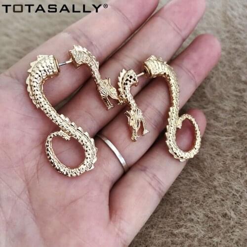 TOTASALLY Hot Sale Dragon Earrings Designer Vivid Alloy Back Front Piercing Earrings Chinese Styled Earring Gifts Dropship