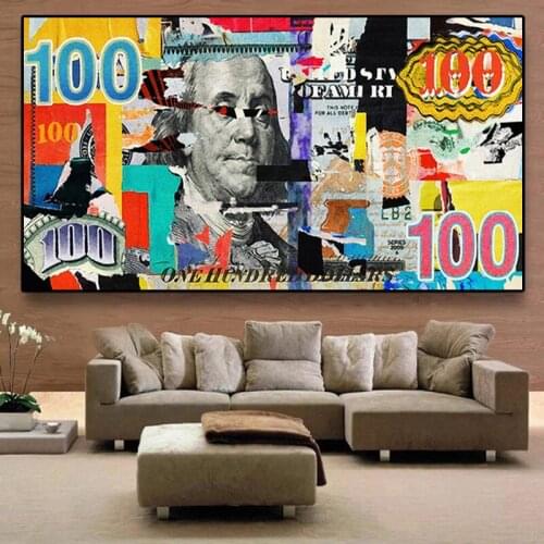 Modern Popular Colorful Hundred Money Wall Art Gold Canvas Painting Street Art Abstract Posters Wall Pictures Home Artwork Decor