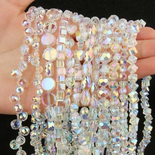 30pcs AB Color Crystal Beads Love Heart Butterfly Cube Faceted Round Shape Glass Beads For Jewelry Making DIY Charms Accessories