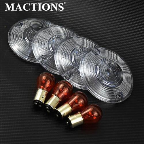 Motorcycle Clear Turn Signal Smoke Light Lens Cover+4pcs Bulbs For Harley Touring Road King Electra Glides Ultra Glide 1986-2014