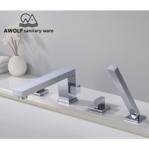 Solid Brass Bathroom Bathtub Faucet Shower Set 4 Pcs Splited Basin Faucet Deck Mounted Hot Cold Mixer Tap Chrome Shower ML8060
