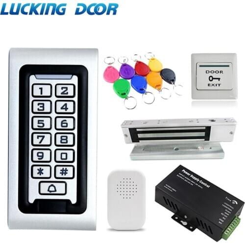 IP67 Waterproof Backlight RFID Door Access Control Kit Electric Lock +Door Exit Switch+ Power Supply Standalone Access Control