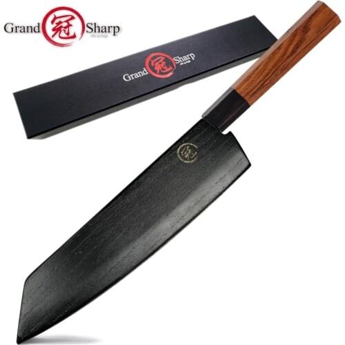 Japanese Kiritsuke Knife 9 inch Japanese AUS10 3 Layers Steel Chef Kitchen Knives Home Cooking Tool Sushi Knife Kurouchi Blade