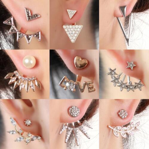 SMJEL Punk Crystal Front Back Double Star Sided Earrings For Women Fashion Love Letter clip Earring Piercing Wedding Jewelry