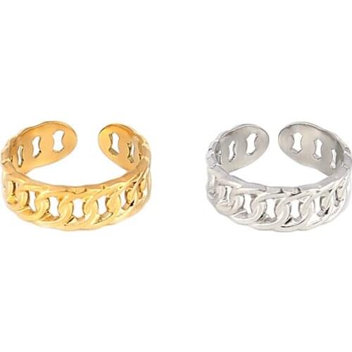 Punk Street Style Thick Chunky Chain Ring Cuban Curb Link Gold Filled Stainless Steel Stylish Ring for Women Simple Design rings