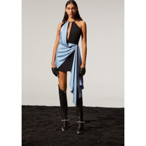 2021 Fashion Summer Black Sexy Sleeveless Mini Bandage Dress Ladies Sexy Halter Metal Diamond Backless Fashion Party Dress