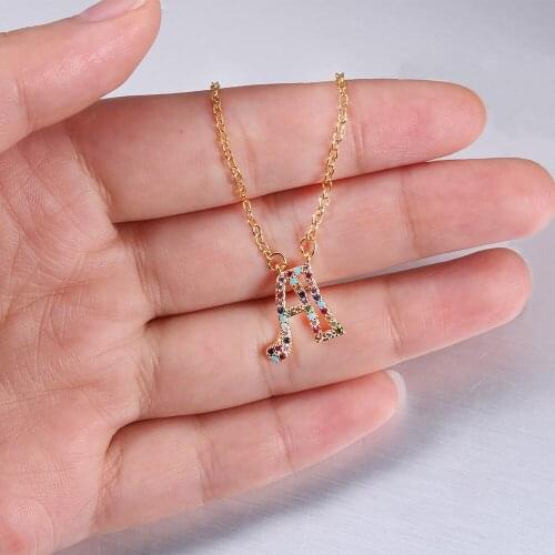 Letter Necklace Lady Necklace Fashion A-Z Letter Color Zircon Necklace Clavicle Chain Ladies Prom Jewelry Valentines Day Gift