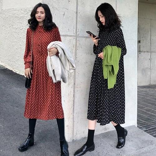 Summer womens dress plus size robe chiffon shirt polka dot dress retro ruins were thin and long Ropa Muje