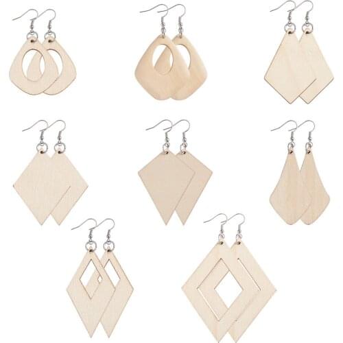 1 Set Unfinished Wooden Earrings Pendants Blank Mixed Shape with Earring Hooks Art Brushes Pen for DIY Craft Jewelry Making