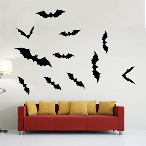 12pcs set of Halloween 3D black bat Halloween party DIY decorative wall stickers Halloween party horror decorative stickers