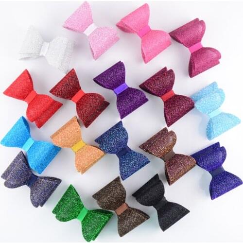 120pcs/lot 2.8'' Trendy Gold Dust Shiny Solid 3D Bowknot PVC Hard Bows for girl Headband DIY Boutique 18 Color for U Pick HDJ105
