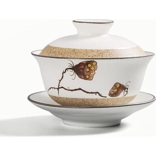 130ml Hand Painted Ceramic Gaiwan Orchid/Lotus Root Kung Fu Tea Sets High Quality Tea Tureen Coverbowl Cups Clay Sancai Tea Bowl