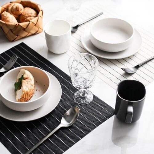 2pcs Stripe Placemat Black White Rectangle PVC Heat Insulation Waterproof Table Mat Non-slip Pad For Dining Table Drink Coaster