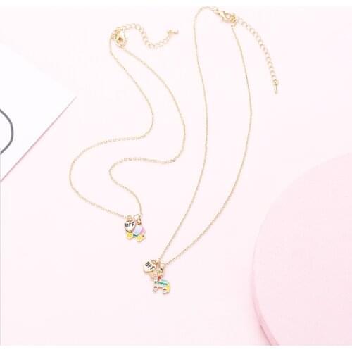 2 pcs Birthday Gift for Best Friend Sister Heart Necklace BFF Unicorn Pumpkin Car Necklace Jewelry Gift for Friends sister gift