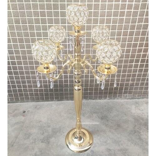 95cm tall) 10pcs)new design 5 arms gold crystal candelabra for weddings senyu2469
