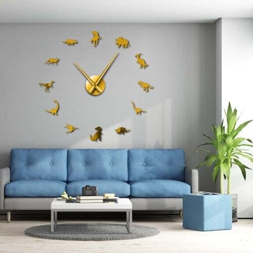 Jurassic Dinosaurs DIY Large Wall Clock Modern Giant Quiet Wall Clock 3D Mirror Effect Kids Room Decor Wall Sticker Wall Watch