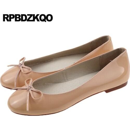 Large size soft ballet flats women latest slip on bow patent leather 2019 designer china round toe 34 ladies shoes ballerina