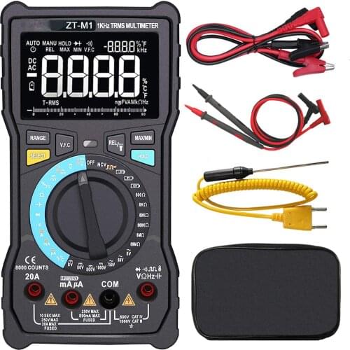 Digital Multimeter 3-Line Display Large Screen True RMS 8000 Counts Auto-Ranging Temperature Tester Analog Bar & Alligator Clip