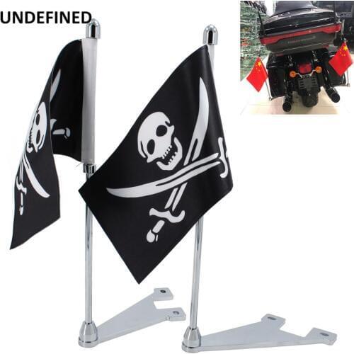 For Harley Touring Electra Street Road Glide Road King FLHT Skull Pirate Flag Pole Exhaust Pipe Side Exhaust Pipe Accessories