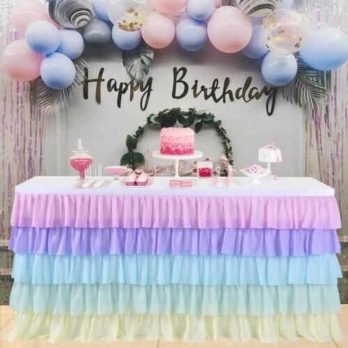 Tulle Tutu Table Skirt tablecloth 5 Tiers Macaron multicolor Tableware Decoration wedding Birthday Baby Shower party decoration
