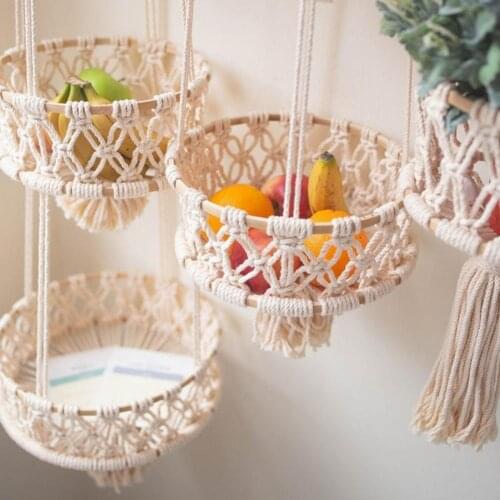 Hot Sale Fruit Basket Breathable Saving Space Cotton Flower Pot Hanging Fruit Basket for Bedroom Home Balcony Decor Supplies