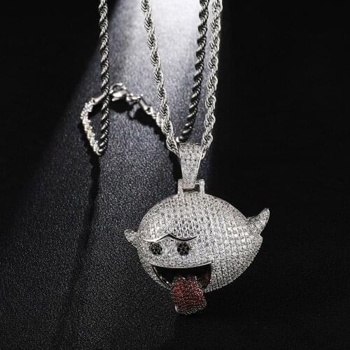 Hip Hop Iced Out Bling Copper Rapper Drip Micro Paved Ghost Necklace & Pendants For Men Rapper Jewelry