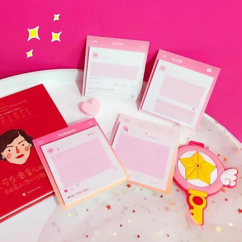 Ins Pink Love Heart Self-Adhesive Memo Pad Sticky Notes Bookmark School Office Supply