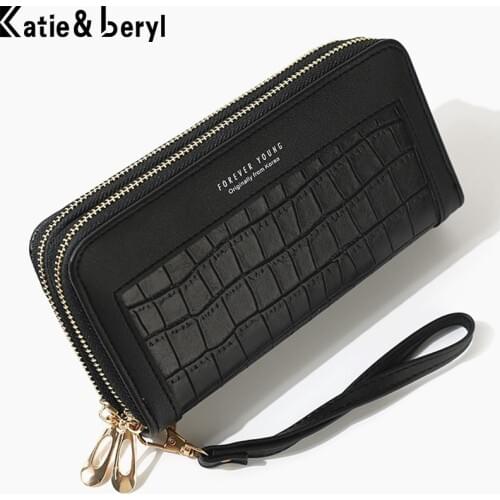 Stone Pattern Wristband PU Leather Wallet Women ID Card Holder Ladies Long Clutch Purse Coin Phone Pocket Female Wallets Brand