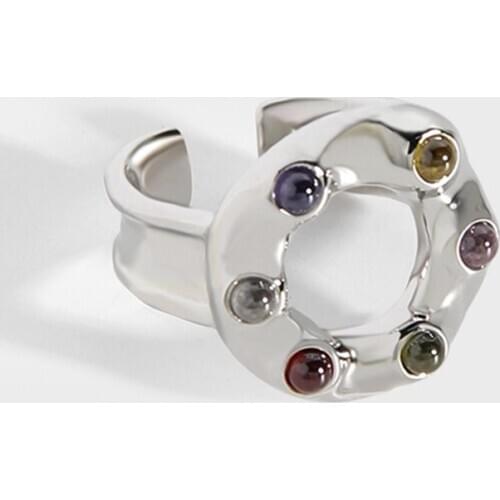 Silvology 925 Sterling Silver Donuts Colorful Crystal Rings Irregular Round Design Light Luxury Rings for Women Birthday Jewelry