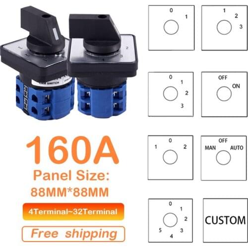 YMW26-160 ON-OFF Cam Switch2/3/4/5/6/7/8 Positions 160A DIY Rotary Changeover 4/8/32/48 Terminals Screws Silver Contact LW28