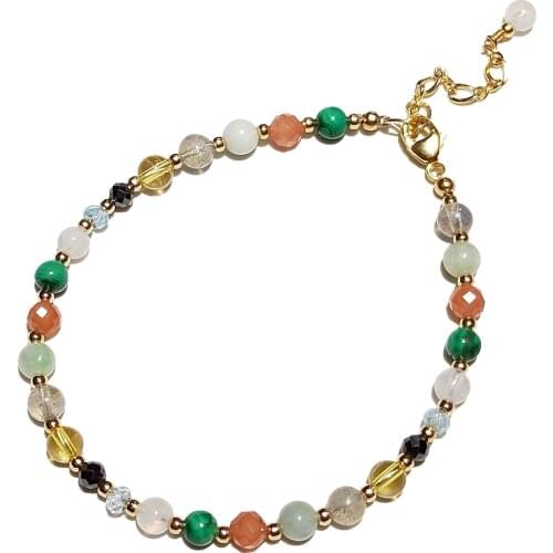 Lii Ji 2-3mm/4mm Malachite Rhodochrosite Jade Labradorite Etc. 14K Gold Filled Bracelet 17+3cm Natural Gemstone Handmade Jewelry