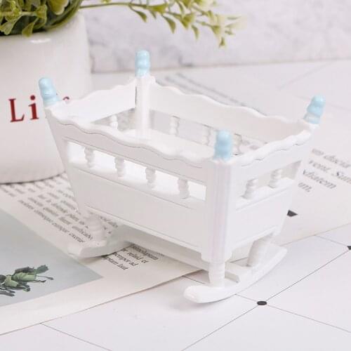 1 pc 1:12 DollHouse Miniature Wooden Nursery Cradle Baby Crib Dolls Furniture White Wooden Cardle Baby Bed Kids Toys