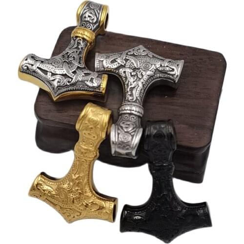Black/gold Stainless Steel Thor hammer Mjolnir Pendant Vikings ANCHOR Men Amulet Scandinavian Male Jewelry with Gift Bag