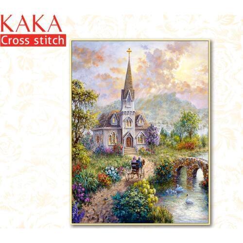 Cross stitch kits,Embroidery needlework sets with printed pattern,11CT-canvas for Home Decor Painting,Landscape Full NCKS058
