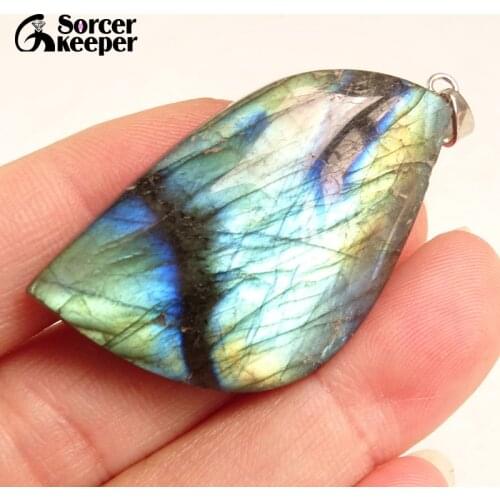 Real Natural Gray Moonstone Raw Gem Stone Ornament Handicraft Rainbow Labradorite DIY Crystal Pendant Necklaces for Gift BF175