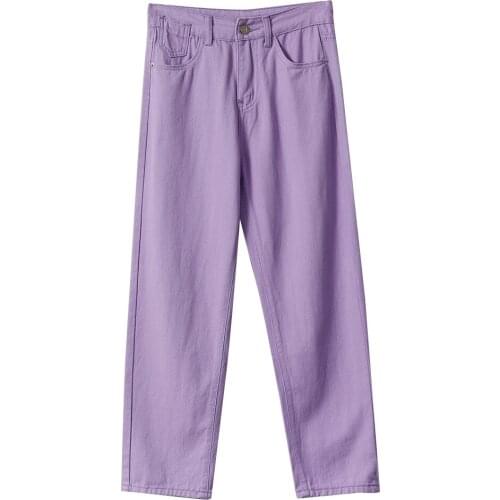 2020 New Purple Casual High Waist Women Female Trousers Outwear Pure Color Ankle Length Straight Pants