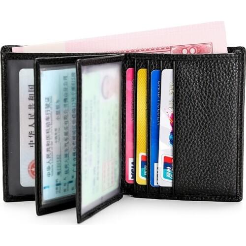 2021 New Genuine leather short wallet men ultra thin cowhide Mens wallet Black Slim Purse for men Multi card slots Male wallet