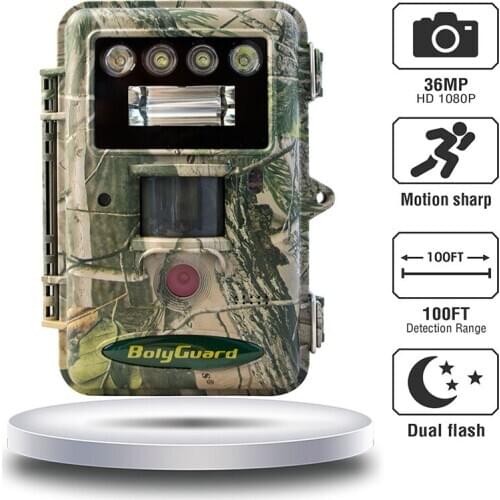 Hunting cameras 36MP 1080P Bolyguard white flash LED trail cameras color pic and video at night sound recording available 100 ft