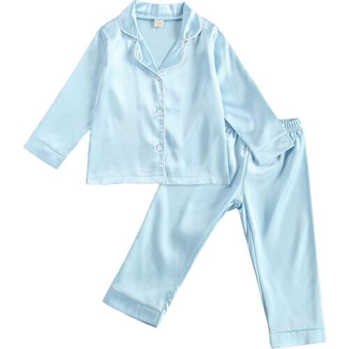 Breathable Little Baby Boys Girls Pajamas Set Toddlers Spring Autumn Solid Color Lapel Long Sleeve Tops Long Pants Sleepwear Kit