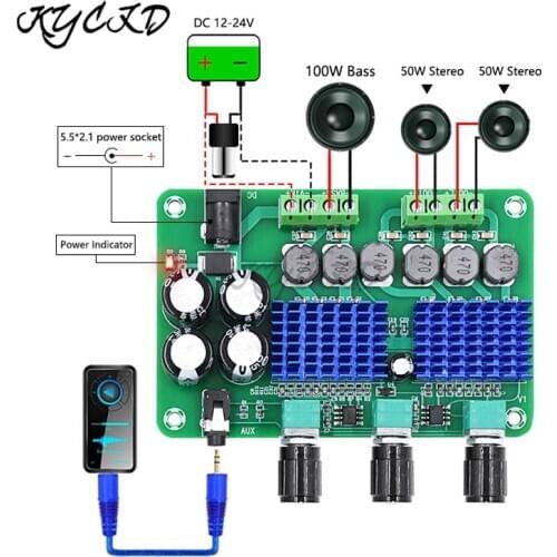 TPA3116D2 Digital Amplifier Board 2.1 Channel 2*50W+100W High Power AMP Stereo Audio Subwoofer DC12-24V For Home Theater XH-A311
