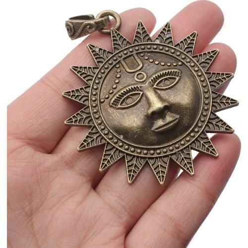 2Pcs/Lot Tibetan Bronze Vintage Large Sun Flower Charms Pendants for Necklace Jewelry Making Findings 54*60mm