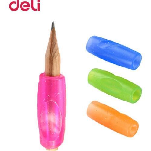 Deli quality 4color pen grip set for school kid to write correctly office stationery supply soft correct pencil loop topper gift