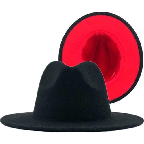 Blue red bottom wide brim hat Panama felt hat for male jazz hat church top cap british women fedoras hats for men шляпа женская