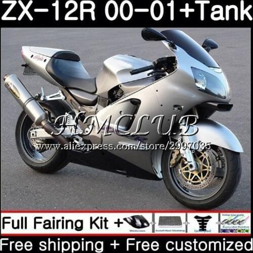 Body+Tank For KAWASAKI NINJA silvery black ZX1200 C ZX 12R 2000 2001 2002 67HC.8 ZX 12 R 1200CC ZX12R 00 ZX-12R 00 01 02 Fairing