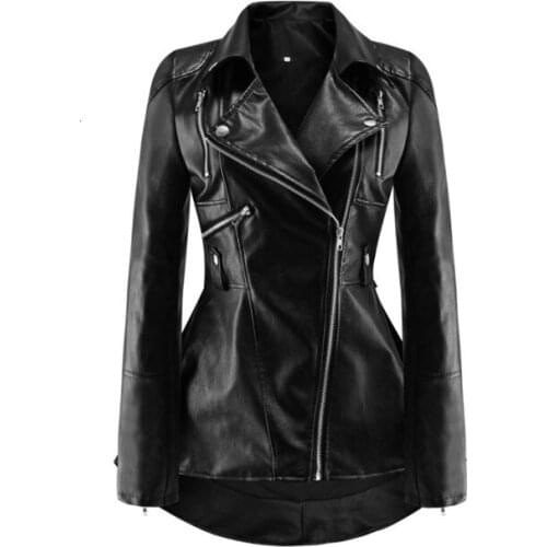 2019 New Fashion Women Smooth Motorcycle Faux Leather Jackets Ladies Long Sleeve Autumn Winter Biker Streetwear Black Pink Coat