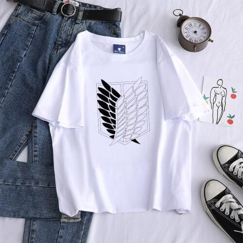 Women Summer Short Sleeve Loose T shirts Kawaii Cartoon Attack On Titan Logo Print Tshirts Pattern Casual Graphics O Neck Tops