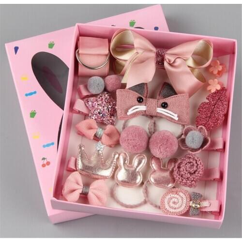 18 Pcs/Box Set New Kids Children Accessories Hairpins Barrettes Baby Fabric Bow Flower Headwear Hair clips Girls Headdress Gift